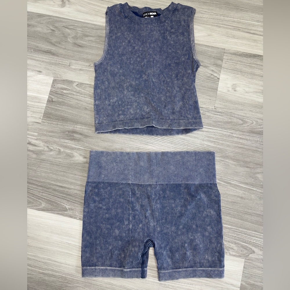 Blue Sleeveless Top and Shorts Lounge Set